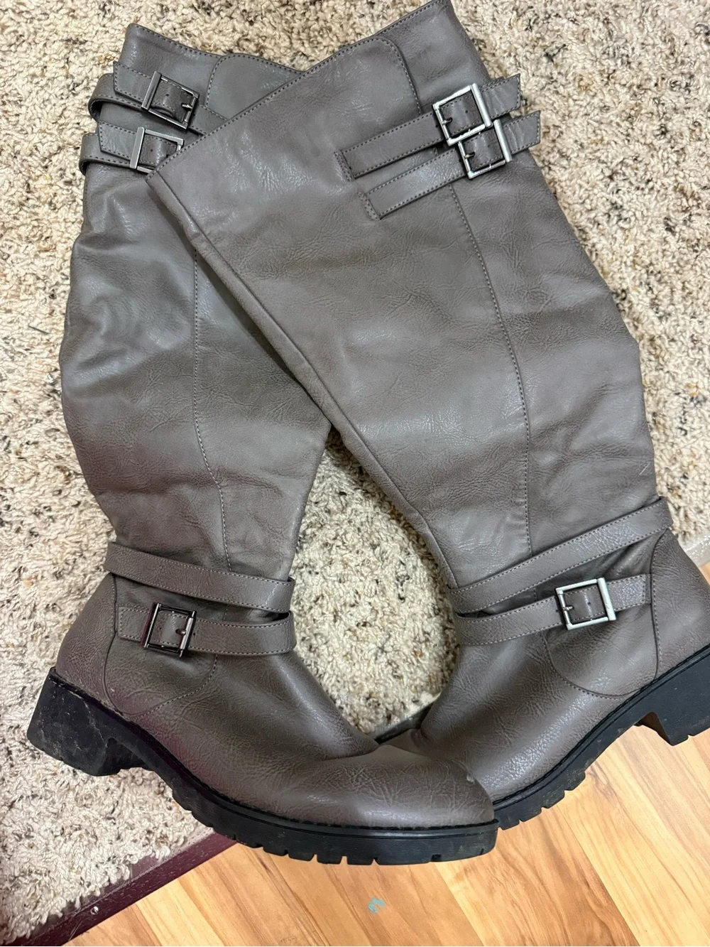 Lolli Gray Over-the-Knee Buckle Riding Boots